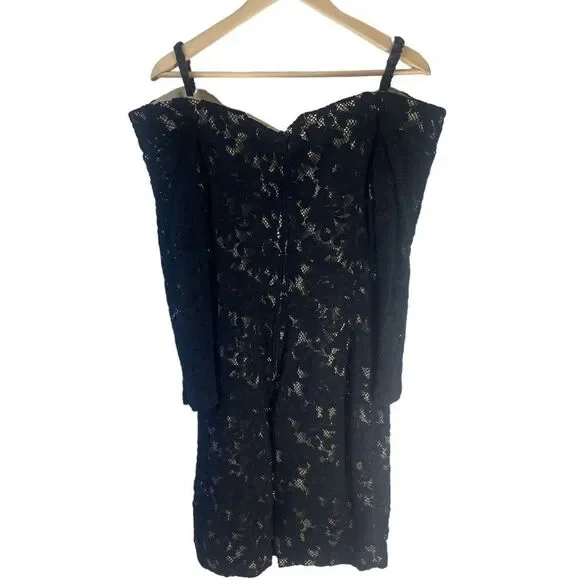 Susan Roselli For Vijack Black Lace Bodycon Long Sleeve Dress Sz 10 - Picture 4 of 8